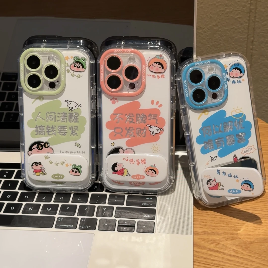 趣味小新镜子支架适用苹果16羽纱手机壳华为vivo小米15oppo小众