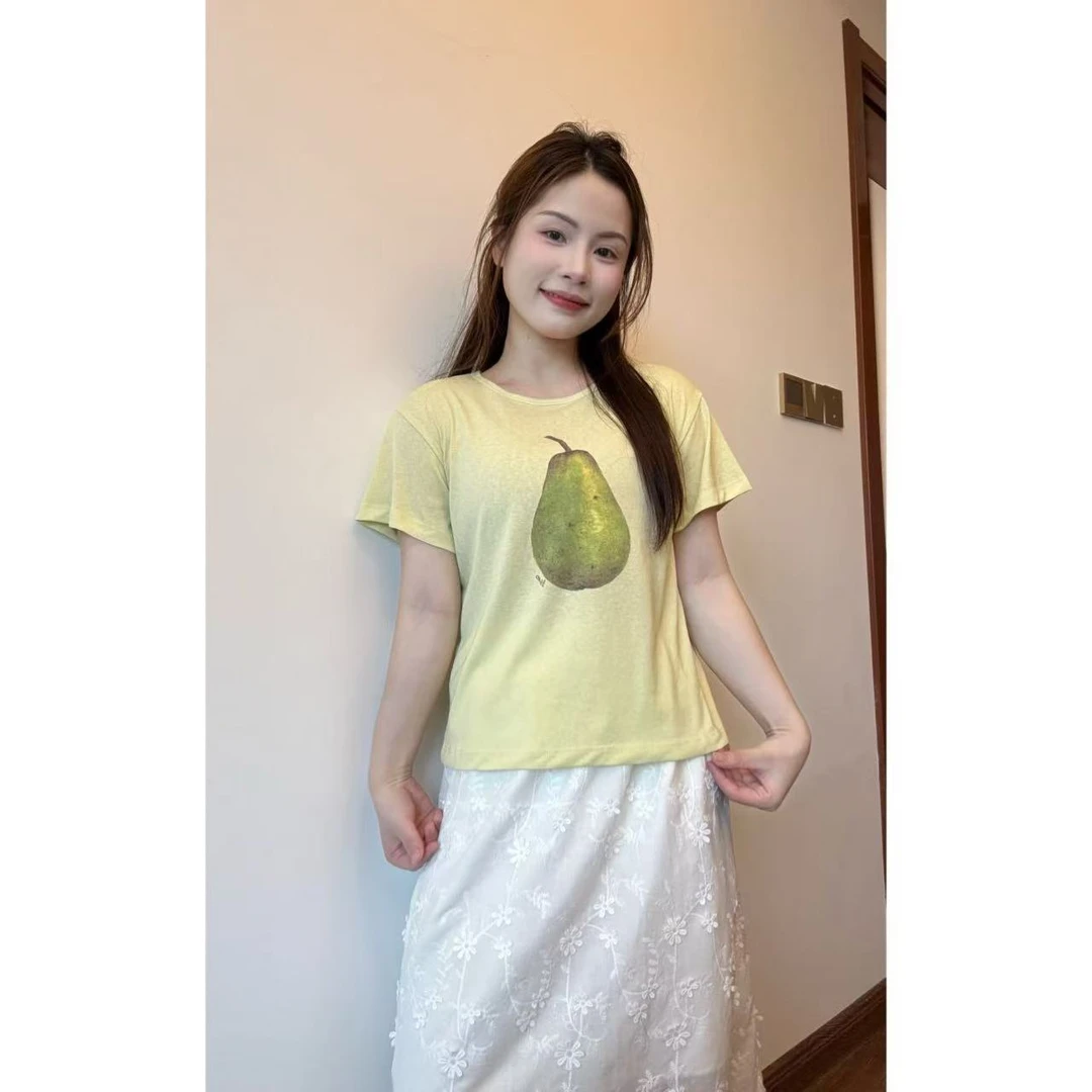 小个子常规款显瘦圆领透气印花T恤夏季休闲洋气设计感百搭