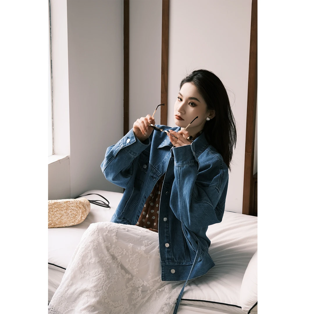 PRASE·噜【街头艺术家】微胖轻奢设计款春复古水洗牛仔外套PR503E55