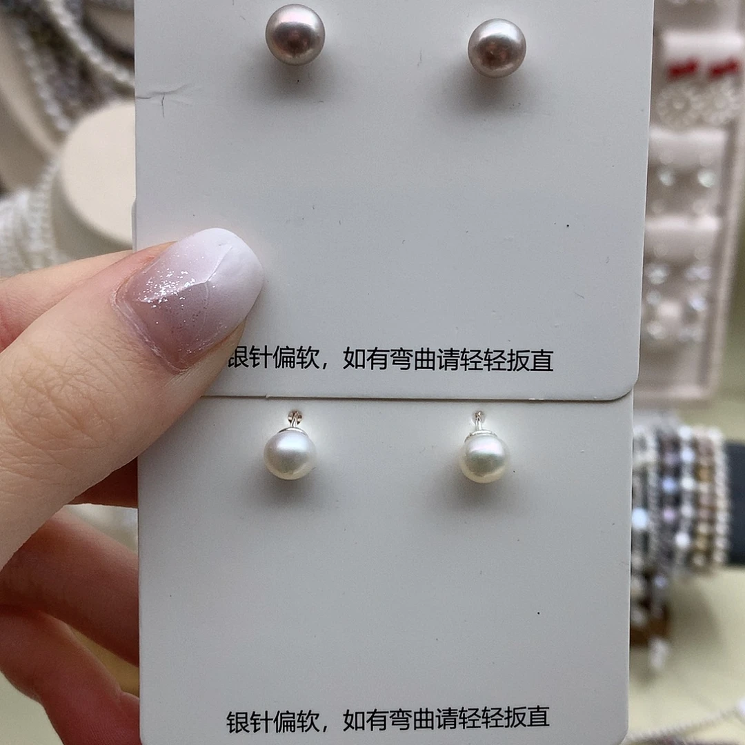 淡水珍珠银S925镶嵌耳饰