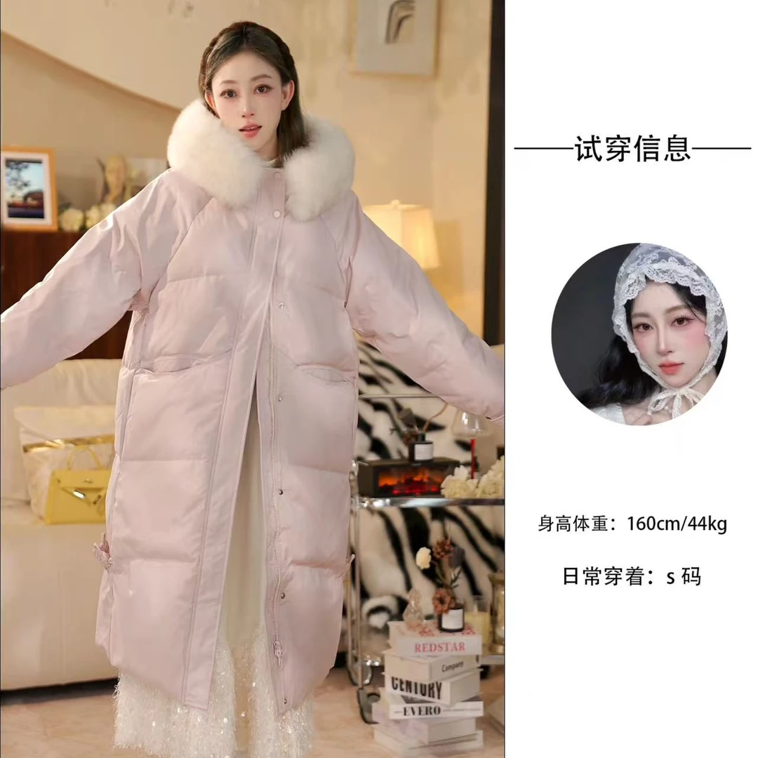 香榭颂真狐狸毛领羽绒服女2024冬季新款中长款加厚宽松白鸭绒