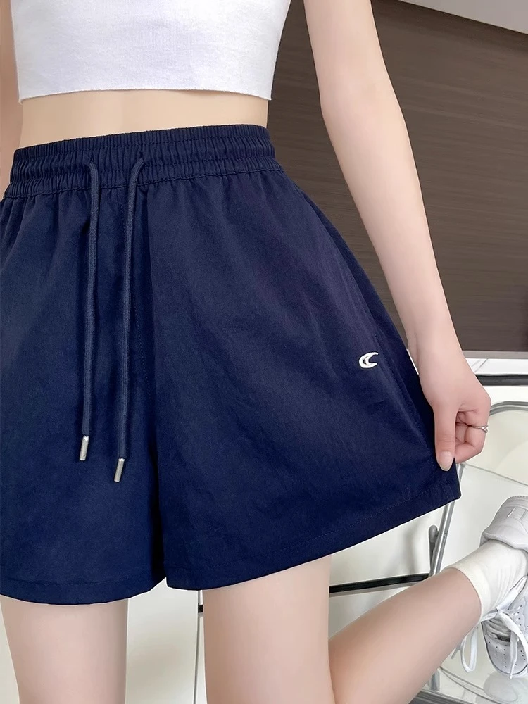 藏青色速干短裤女显瘦夏季薄2025新款休闲外穿运动中裤阔腿五分裤