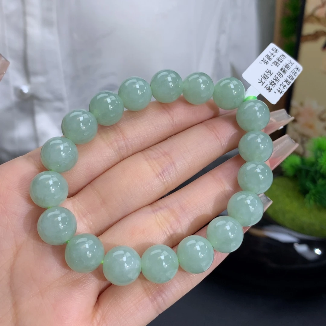 翡翠手链未镶嵌卡11冰润满晴绿底