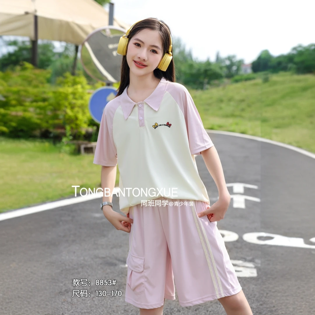 薄款女童速干套装宽松短袖体恤青少年运动透气休闲时尚百搭8853