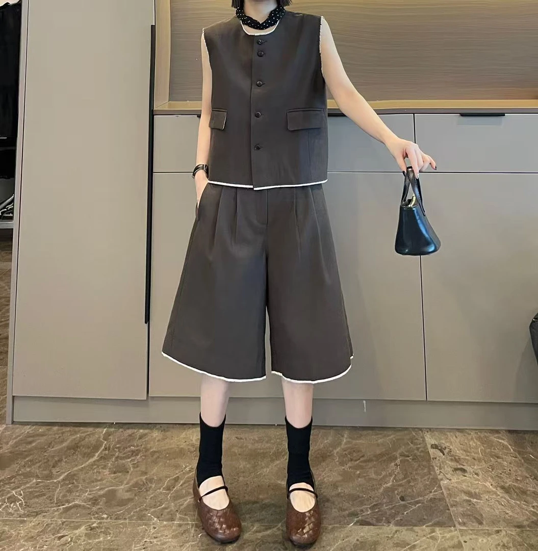 米可/MK-2670ZJ【单排扣西装马甲+中裤套装】时尚秋季新款两件套