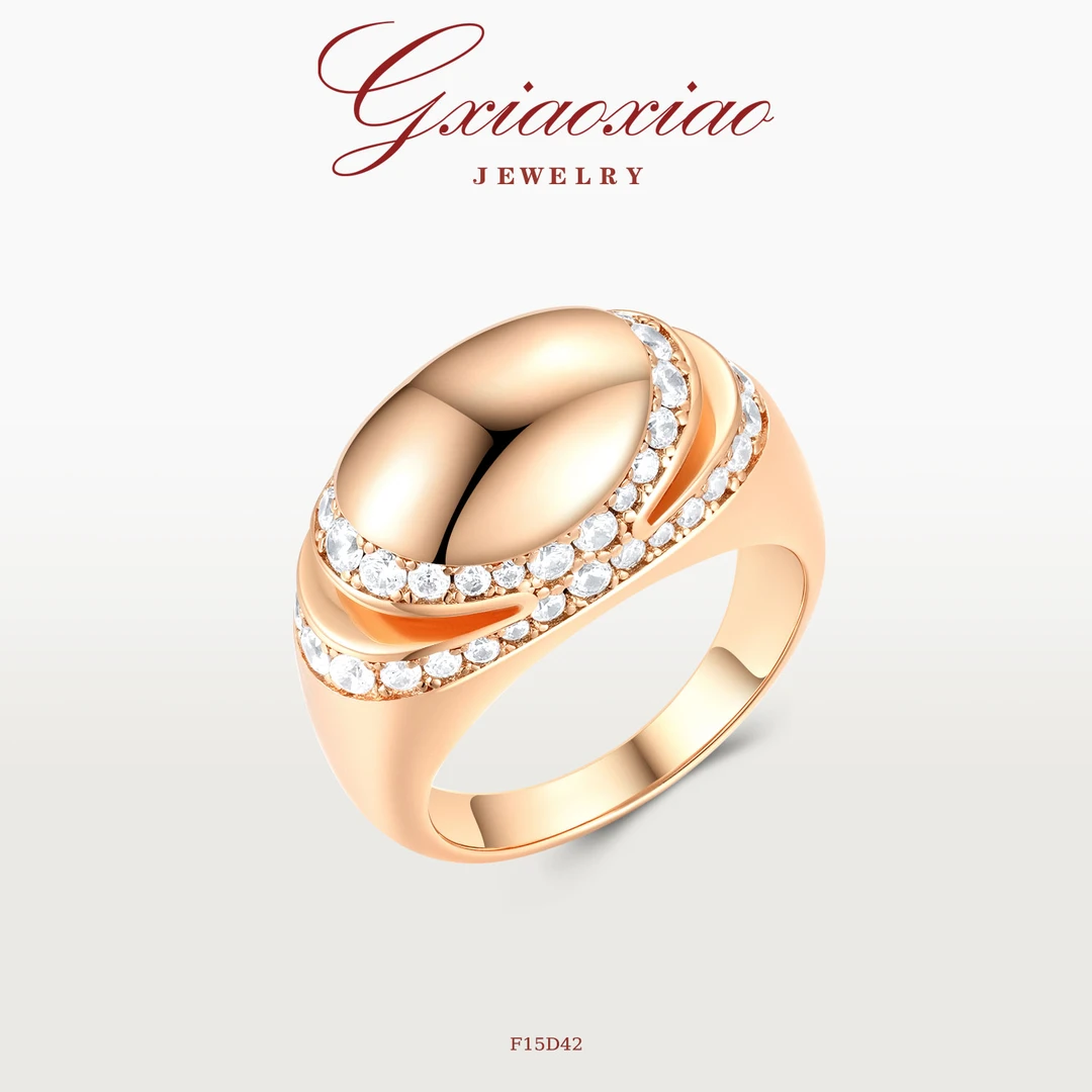 G XIAOXIAO 镀K金【星漩幻芒】法式时尚气质百搭蛋面戒指 F15D42