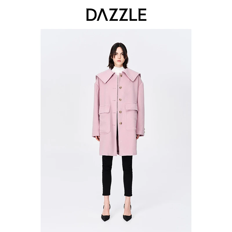 DAZZLE地素翻领中长款毛呢大衣2E4G3051G
