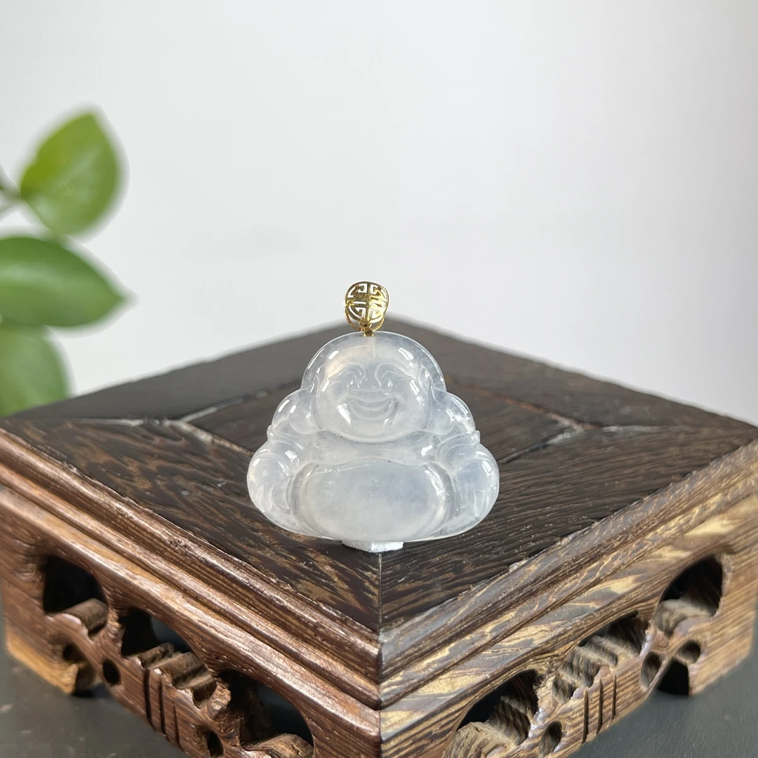 JTB10-81  天然缅甸A货翡翠  18K扣头佛公