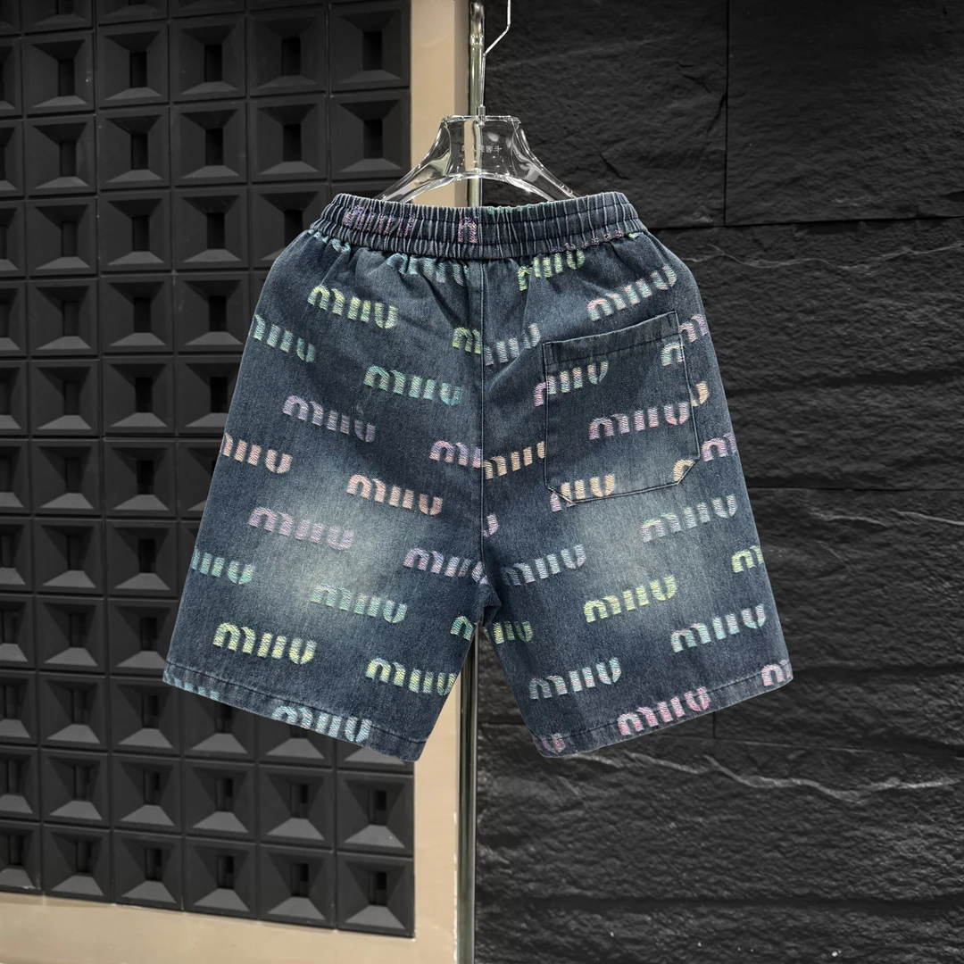 CB-D295-夏季新款奢潮重工做旧提花牛仔短裤潮流宽松轻奢薄款