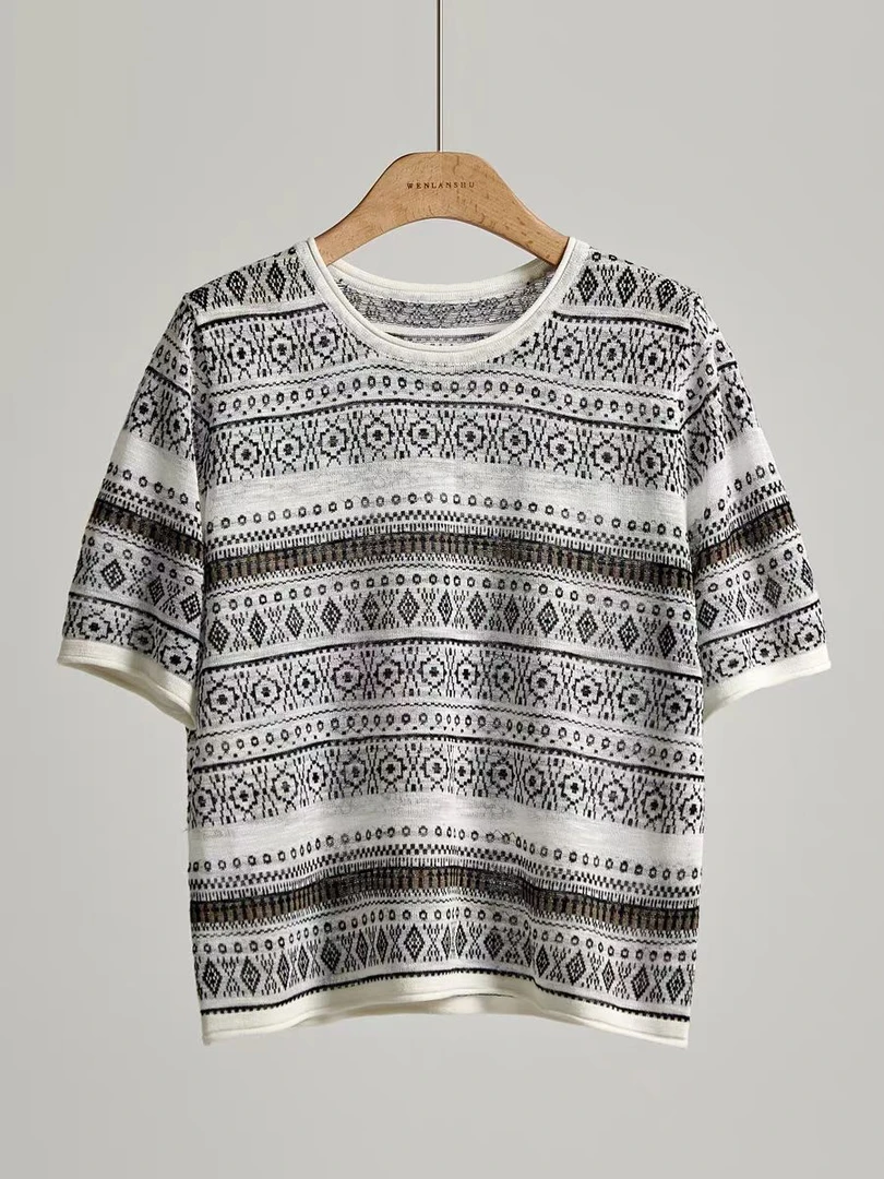 丹姐家-10235夏季设计感立体几何宽松圆领短袖