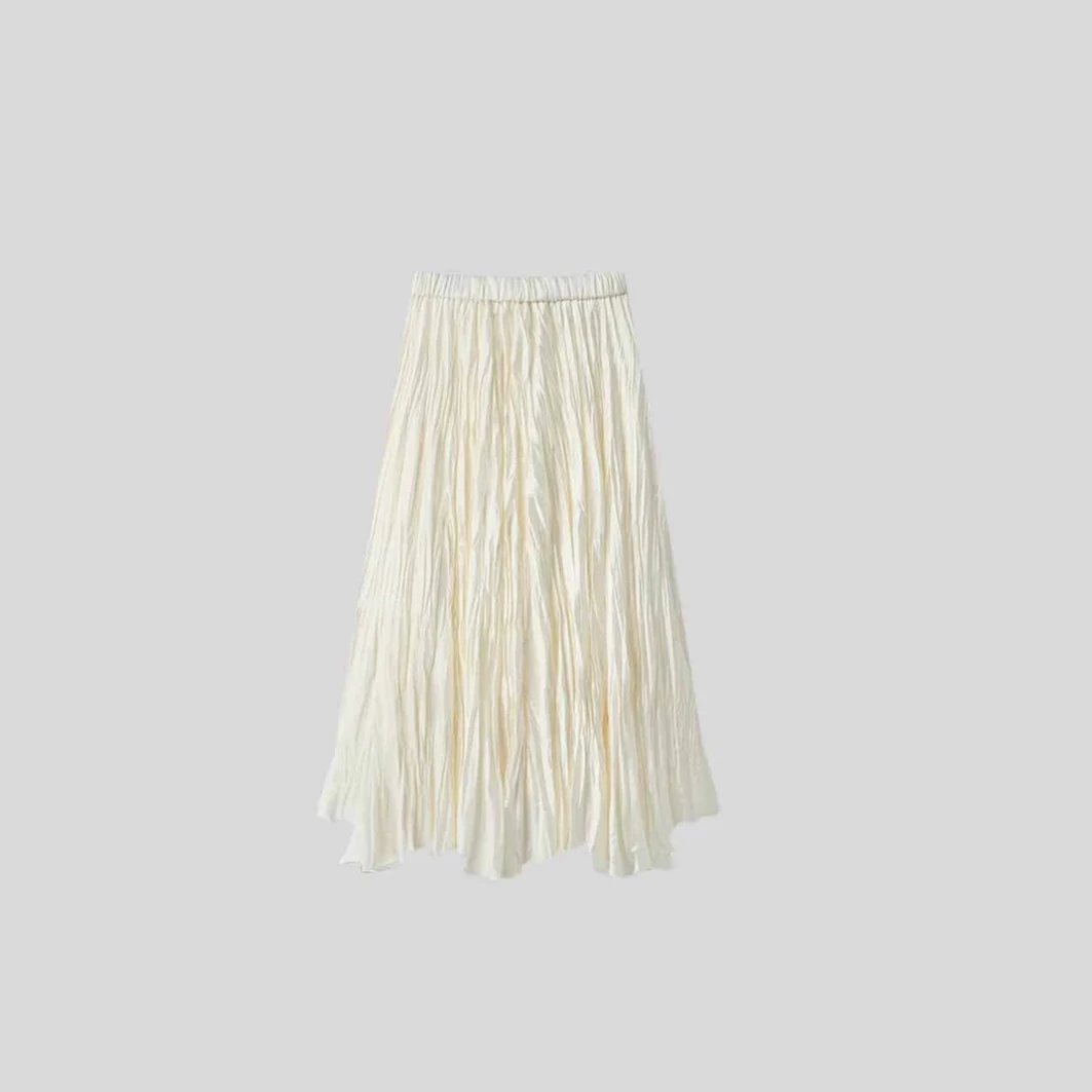 【流光半裙】温柔仙女气质褶皱新款百搭珠光感大摆量女装半身裙