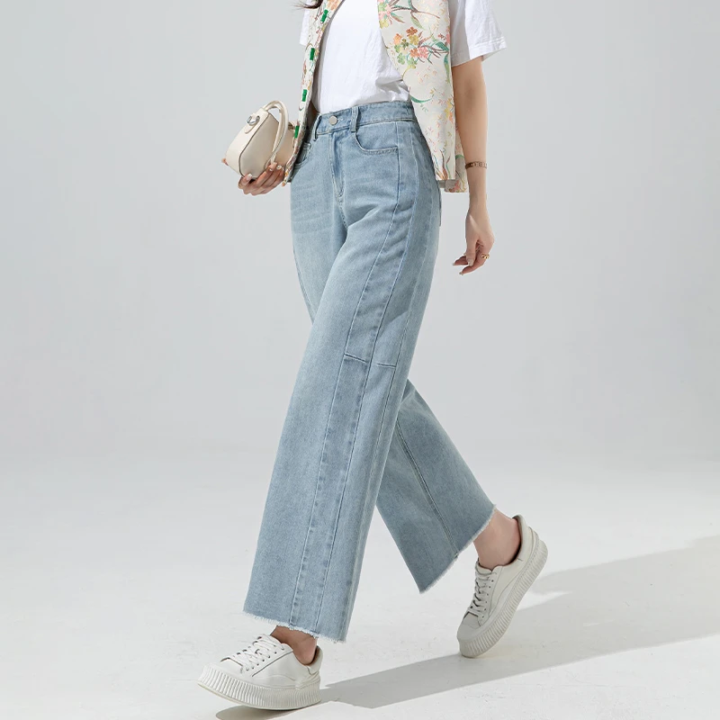 薄款百搭九分牛仔裤女高腰显瘦直筒裤天丝亚麻春夏宽松休闲阔腿裤