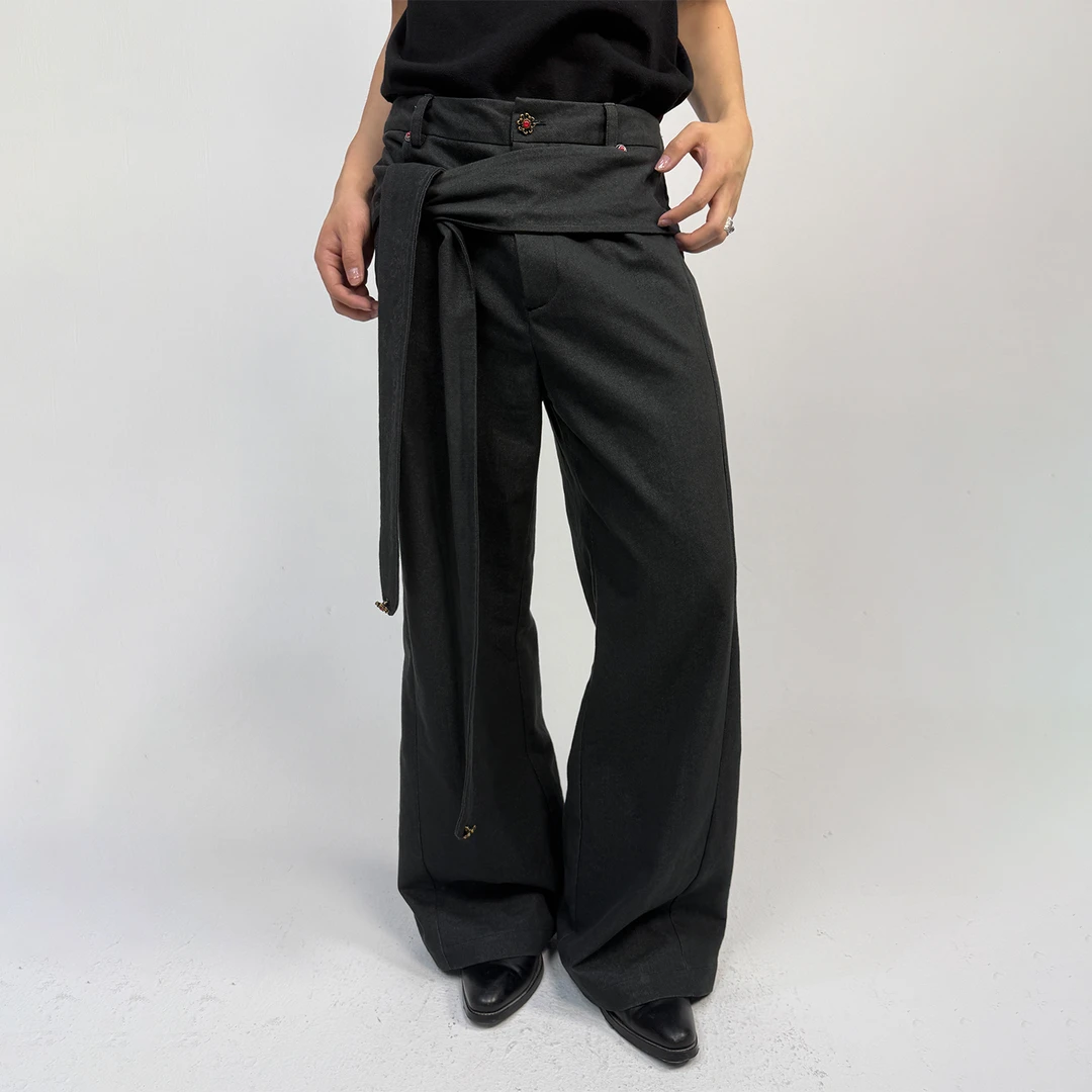 YOFFICIAL「Laguz」权威净水符文雕花多形态绑带微喇原牛西裤