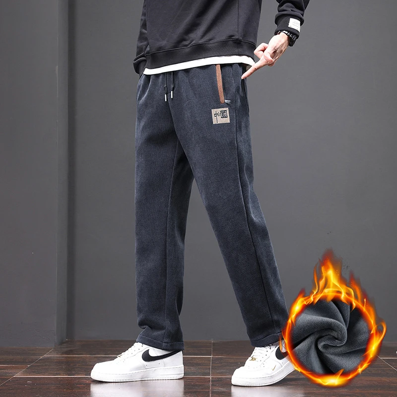 秋冬季休闲裤男士直筒卫裤博澳绒加绒加厚款潮流宽松长裤