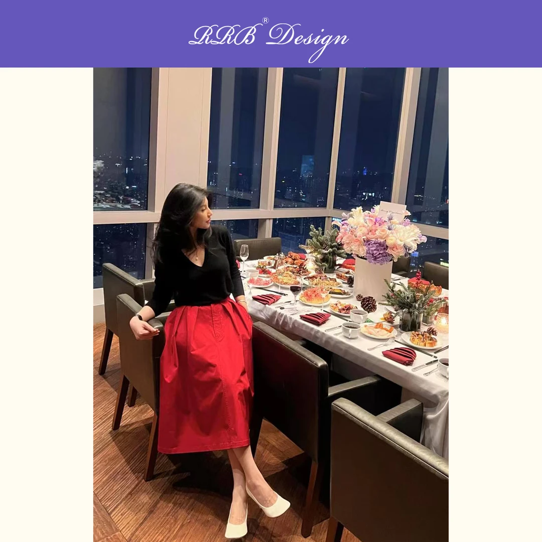 RRB Design「神秘优雅」法式气质优雅极简高腰显瘦纯色百搭半身裙