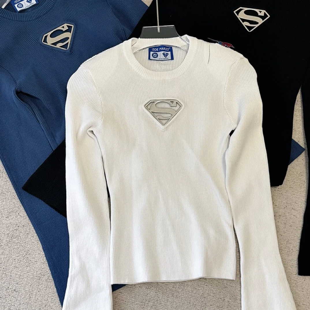 打底衫Superman联名立体超人小熊修身针织衫女男同款