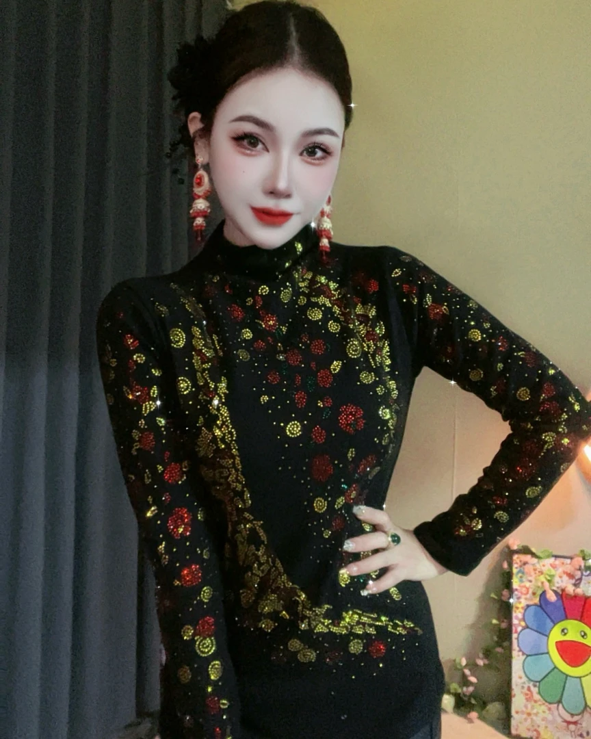【网红811#双色加绒】打底衫女内搭秋冬时尚烫钻上衣修身显瘦