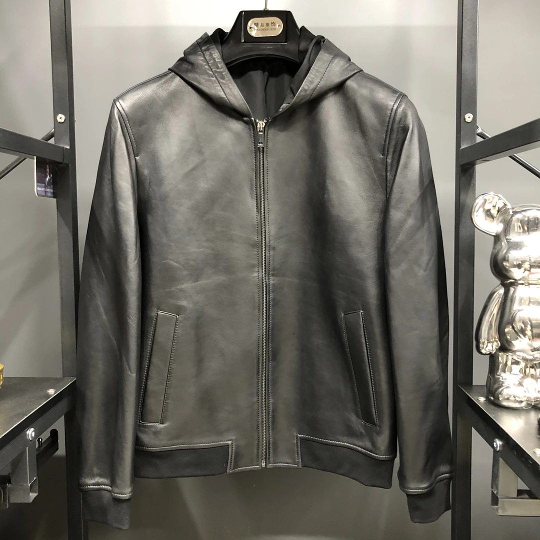 58092连帽罗纹下摆四季通用头层羊皮皮衣休闲外套