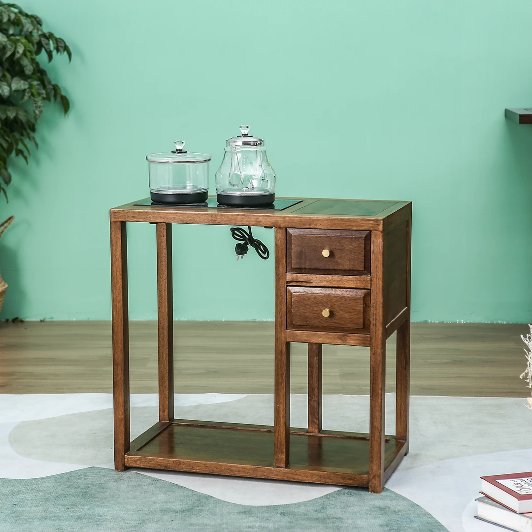 胡桃木客厅双抽茶水柜不含电磁炉边角柜茶桌小茶几新中式茶几家用