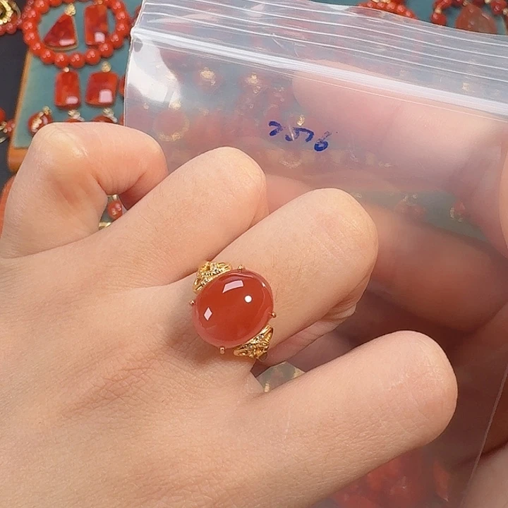 南红玛瑙银S925镶嵌戒指