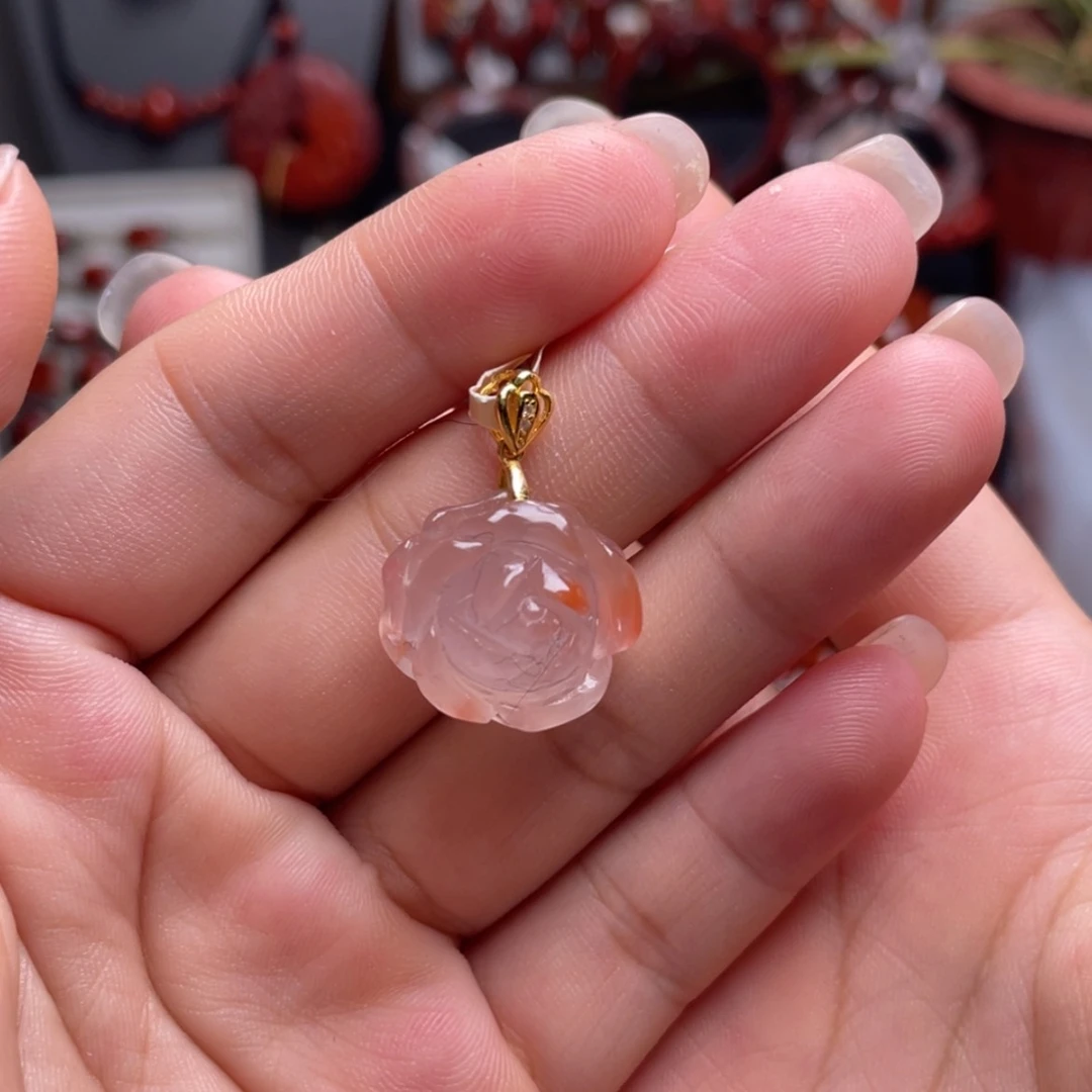 【闪购商品】南红玛瑙高冰荔枝冻花花吊坠银S925镶嵌