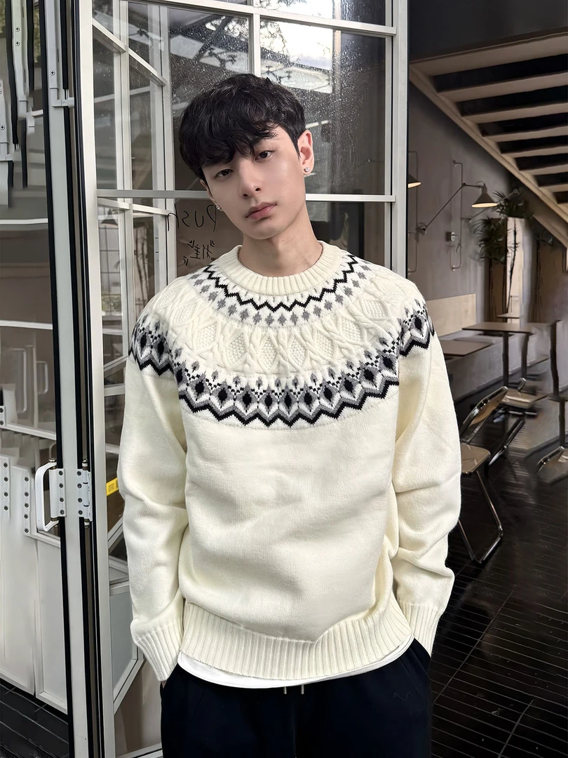 【圈出羊】费尔岛绞花针织衫毛衣慵懒高级感上衣cleanfit内搭打底衫
