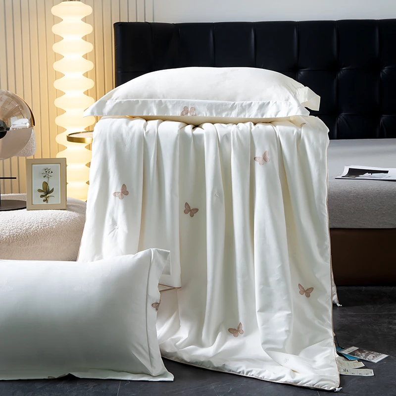 蝴蝶蚕丝被全棉色织100%桑蚕丝被子春秋冬被