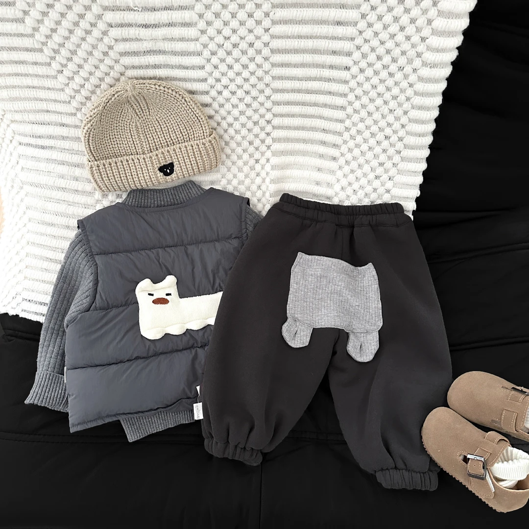 婴儿加绒大pp裤秋冬季宝宝洋气贴布加厚束脚裤小童保暖百搭哈伦裤