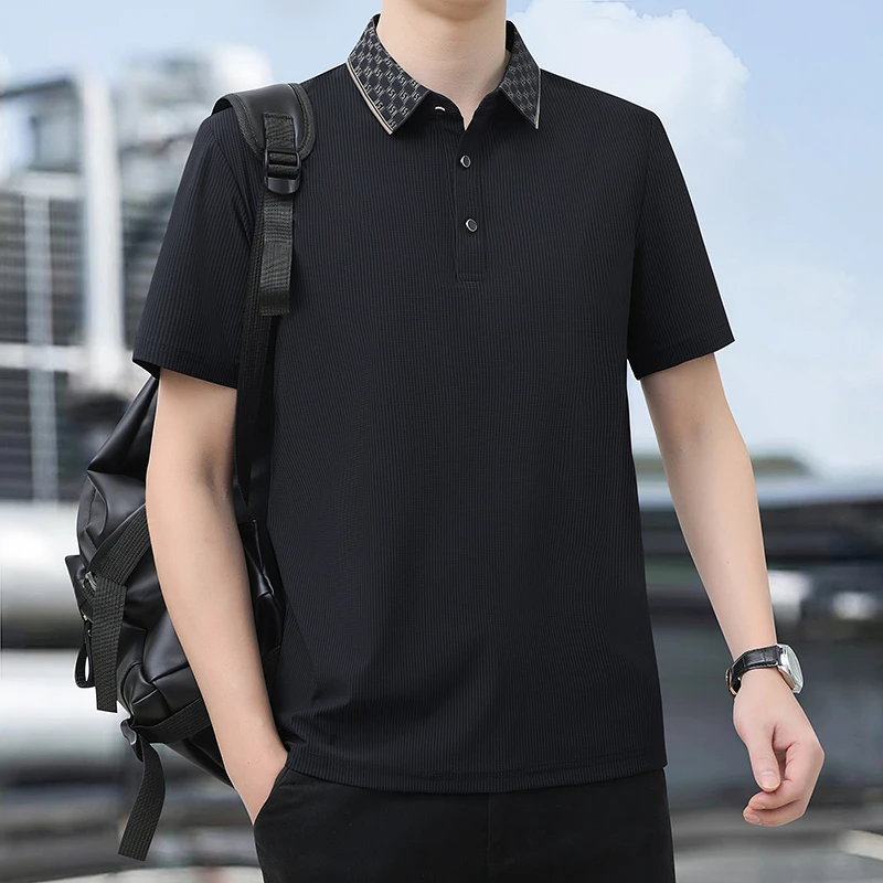 夏季男士商务休闲POLO领短袖衬衫三代升级冰丝透气爸爸夏季短袖