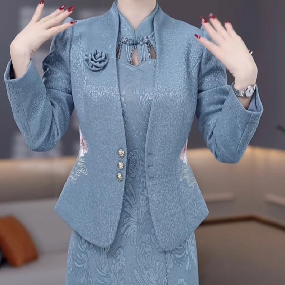 高级琉璃精纺气质高档刺绣俩件套2025秋季新款爆款显瘦遮肉套装女