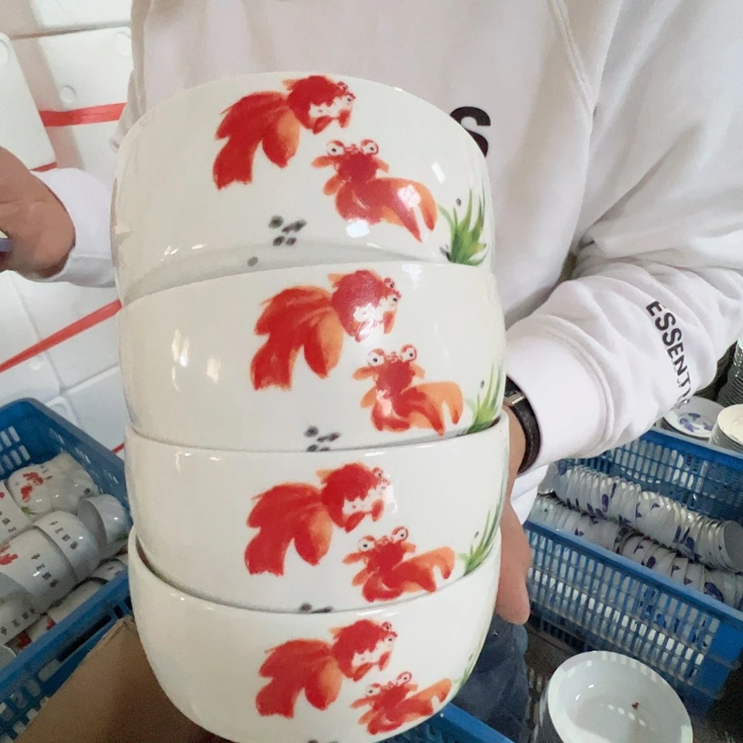 瓷景德镇高温陶瓷玉泥胎金玉满堂5.5寸4个