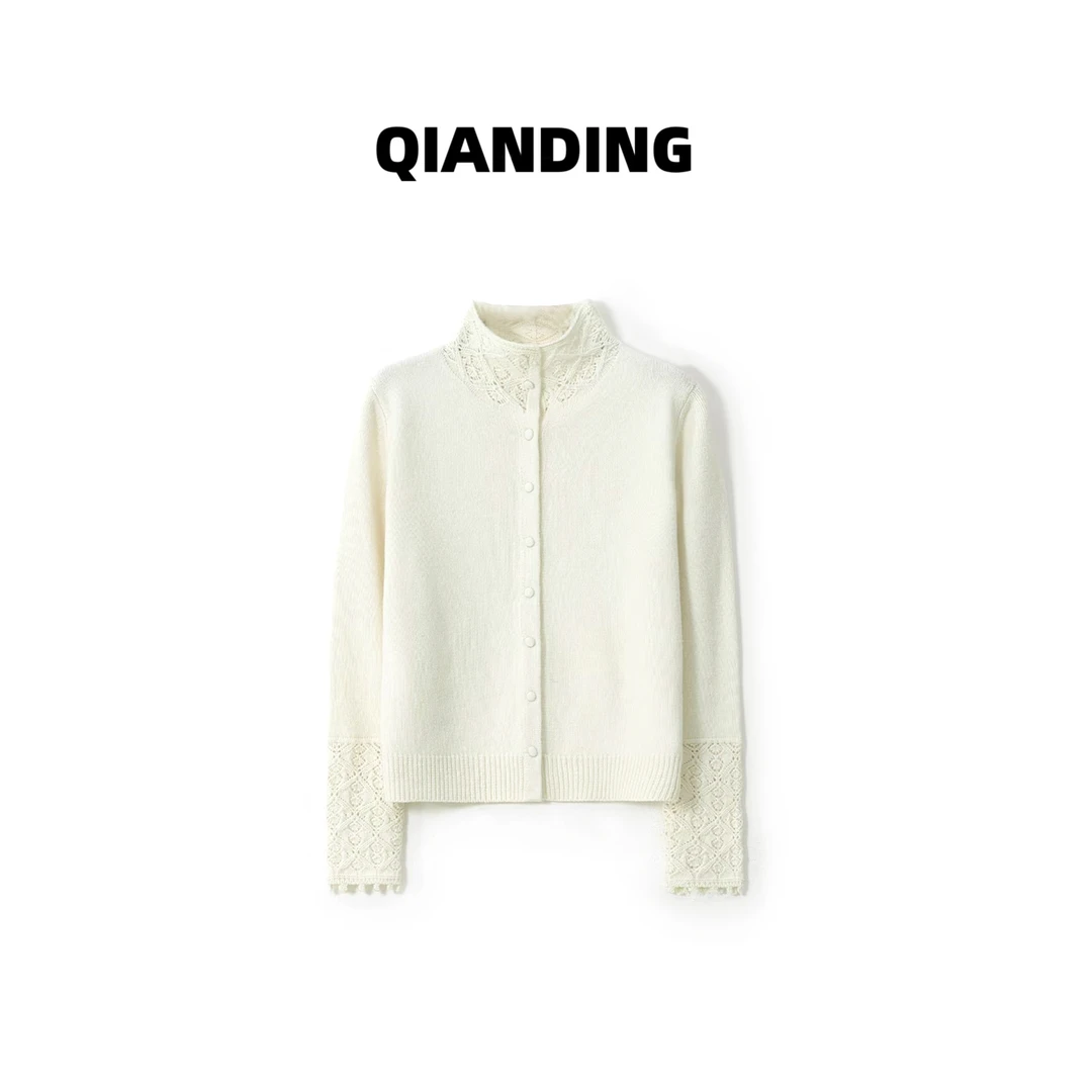 【QIANDING】【霜花梦】绵羊毛兔毛混纺时尚高领亲肤针织毛衣F449
