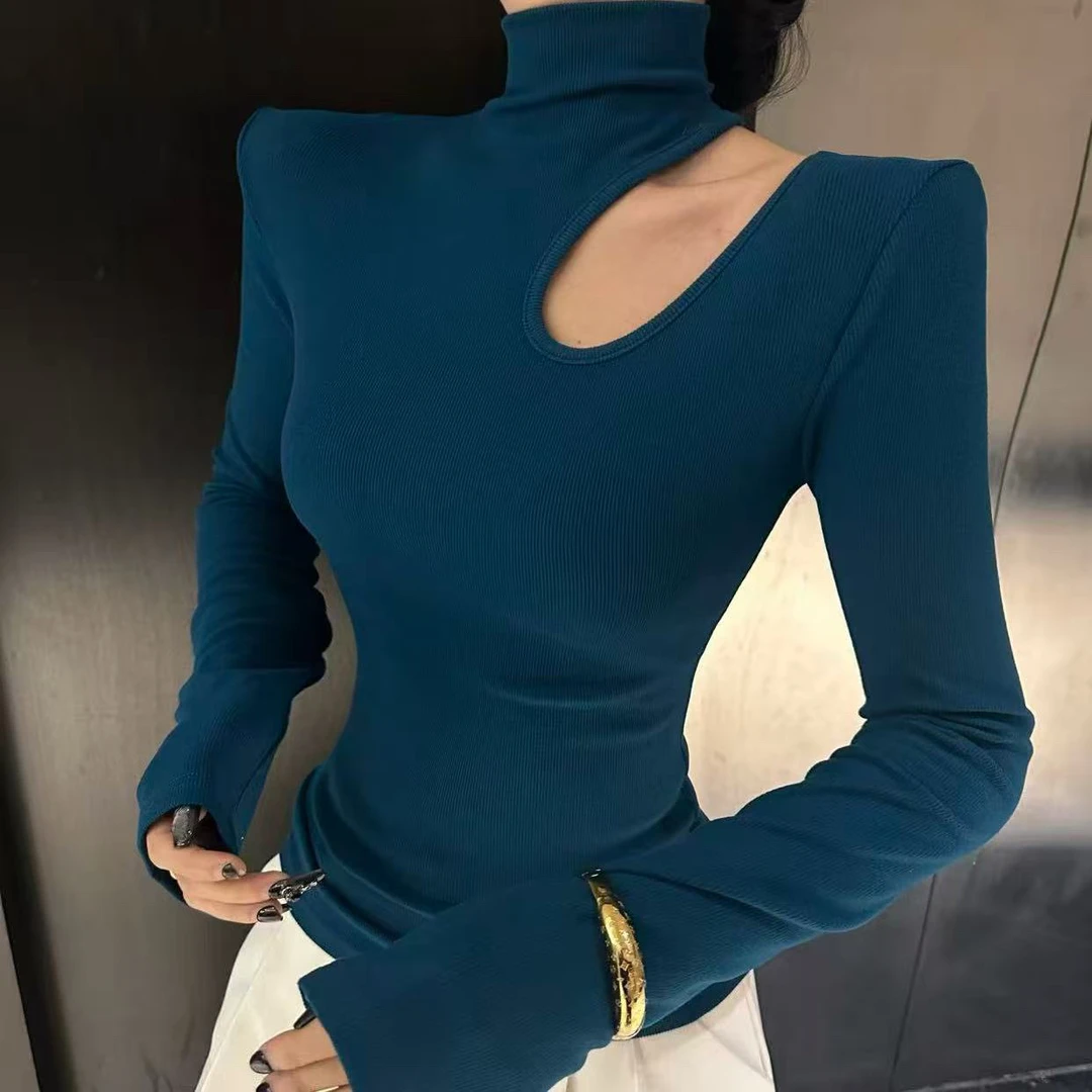 自制强推！秋冬必入~加厚双面绒设计感镂空高领长袖打底衫上衣