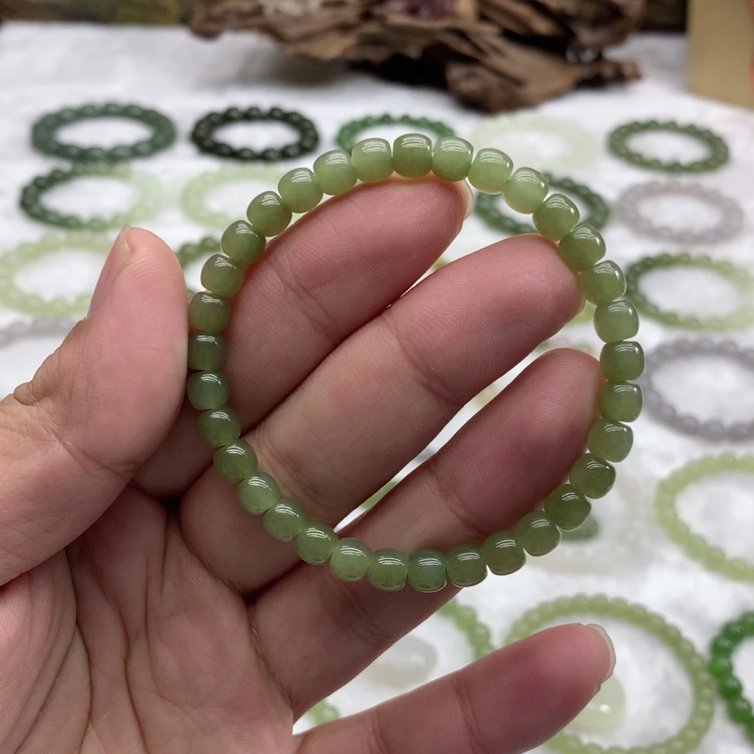 和田玉未镶嵌手链（直切湖水绿6）