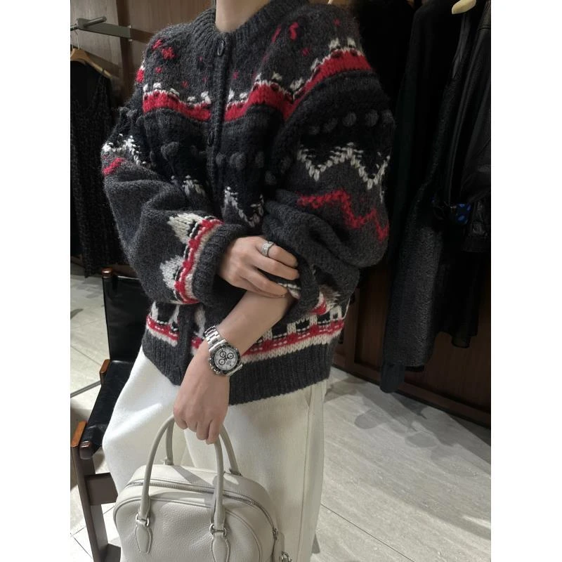 【费尔岛圣诞毛衣】100绵羊毛手工费尔岛圣诞圆领毛衣开衫 J25MY683