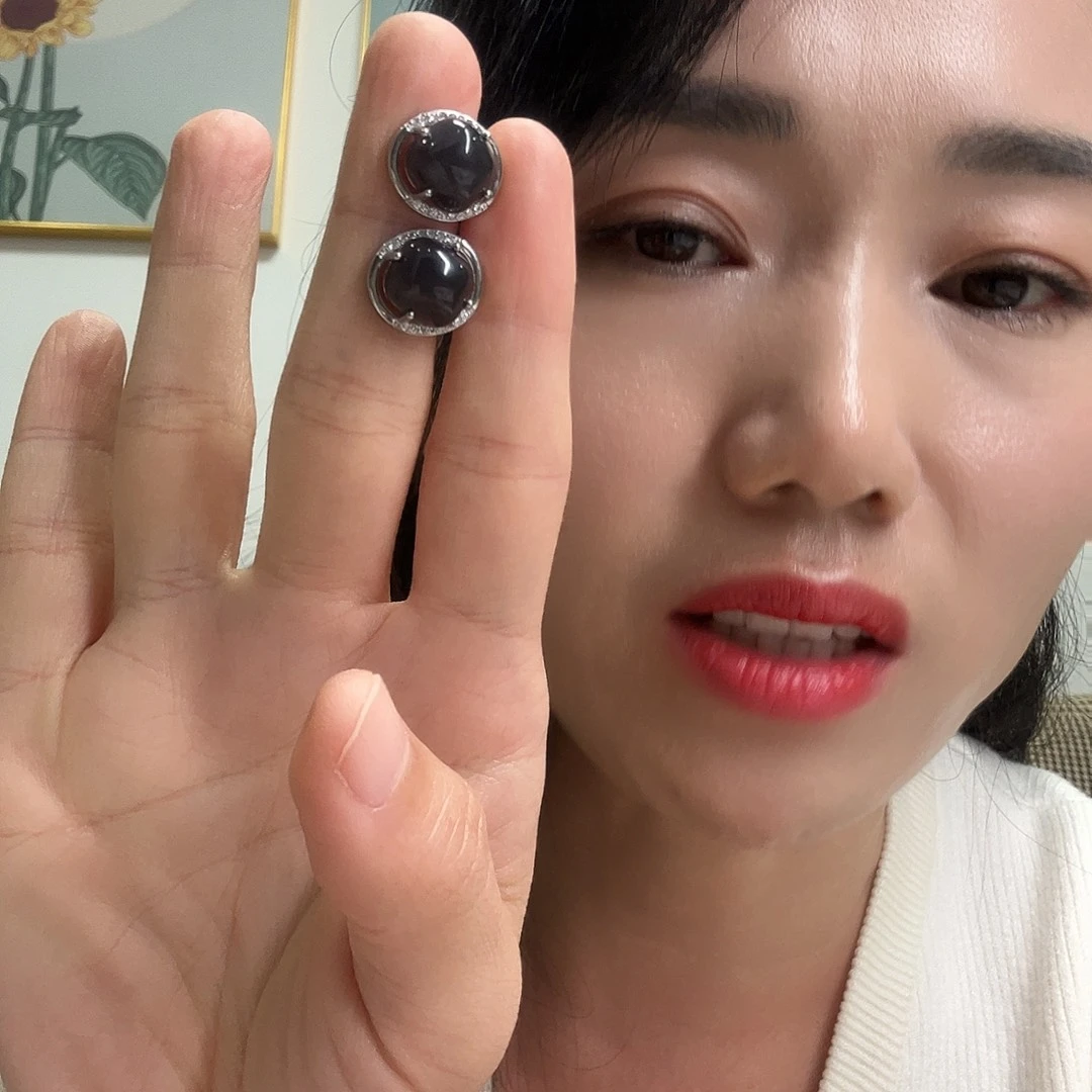 银S925镶嵌和田玉耳饰中**芳