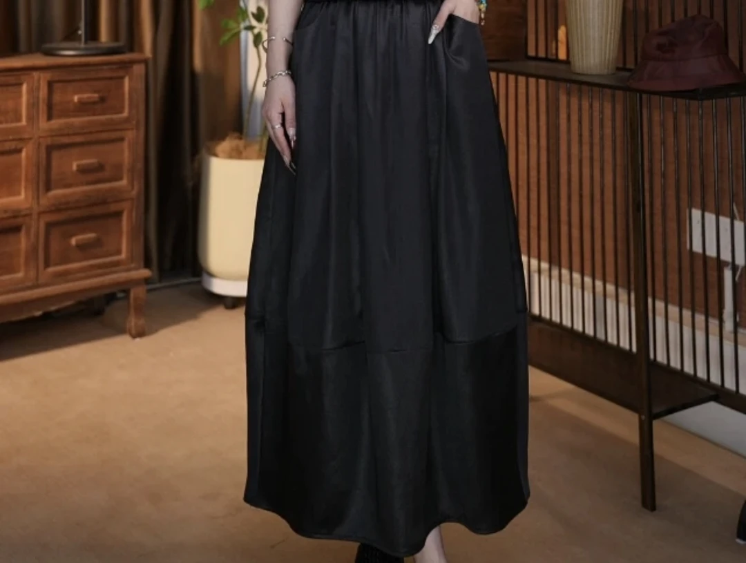 桑蚕丝重锻香云纱花苞裙气质新款新中式复古长款女士半裙99266