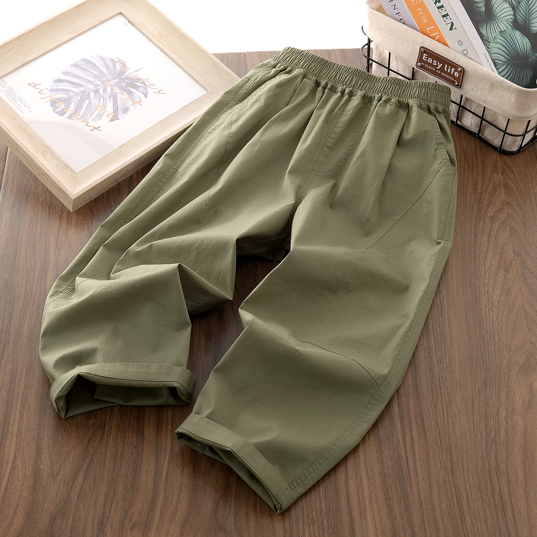 男女孩夏薄款军绿收折长裤中大童亲子柔软阔腿户外防蚊裤258XK11