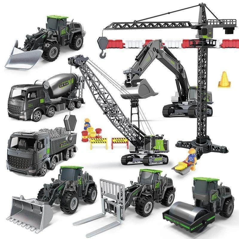 合金工程车金压路车推土挖掘机吊车挖土玩具儿童玩具车车模小汽车