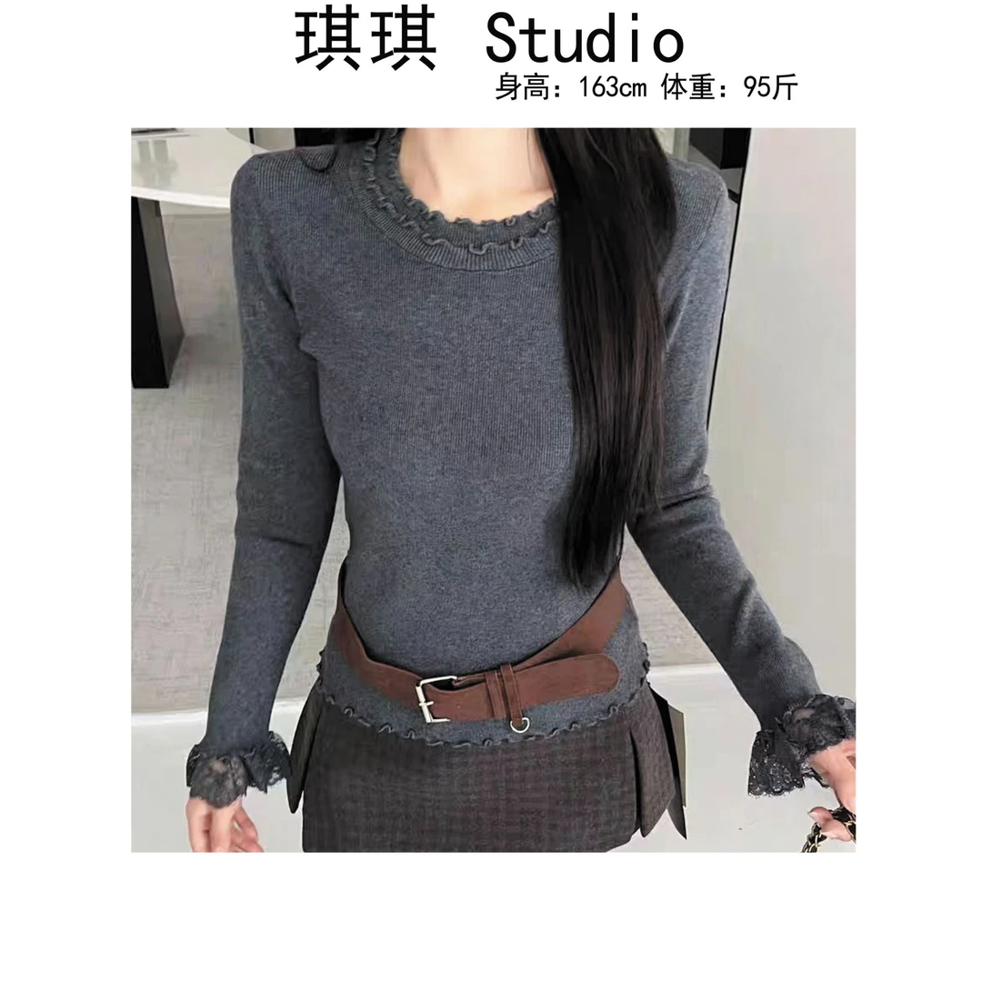 《琪琪家》冬季新款甜美洋气花边舒适亲肤气质显瘦减龄百搭上衣-CS