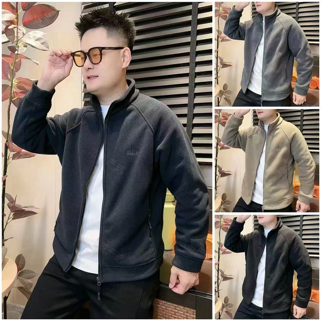 2025秋季新款抓绒衣摇粒绒开衫外套刺绣拼接设计纯色保暖夹克男女