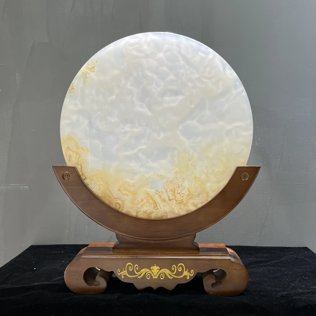 （特别意境纹）直径40厘米总高52厘米天然玉石平安和氏璧摆件