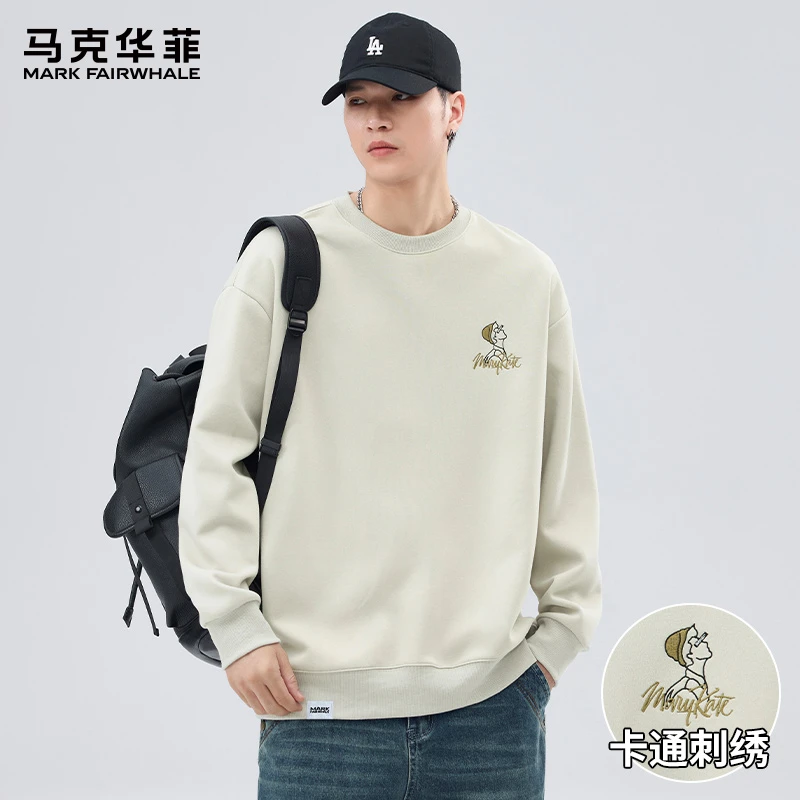 马克华菲美式潮牌重磅卫衣男士秋季新款宽松圆领刺绣百搭休闲上衣