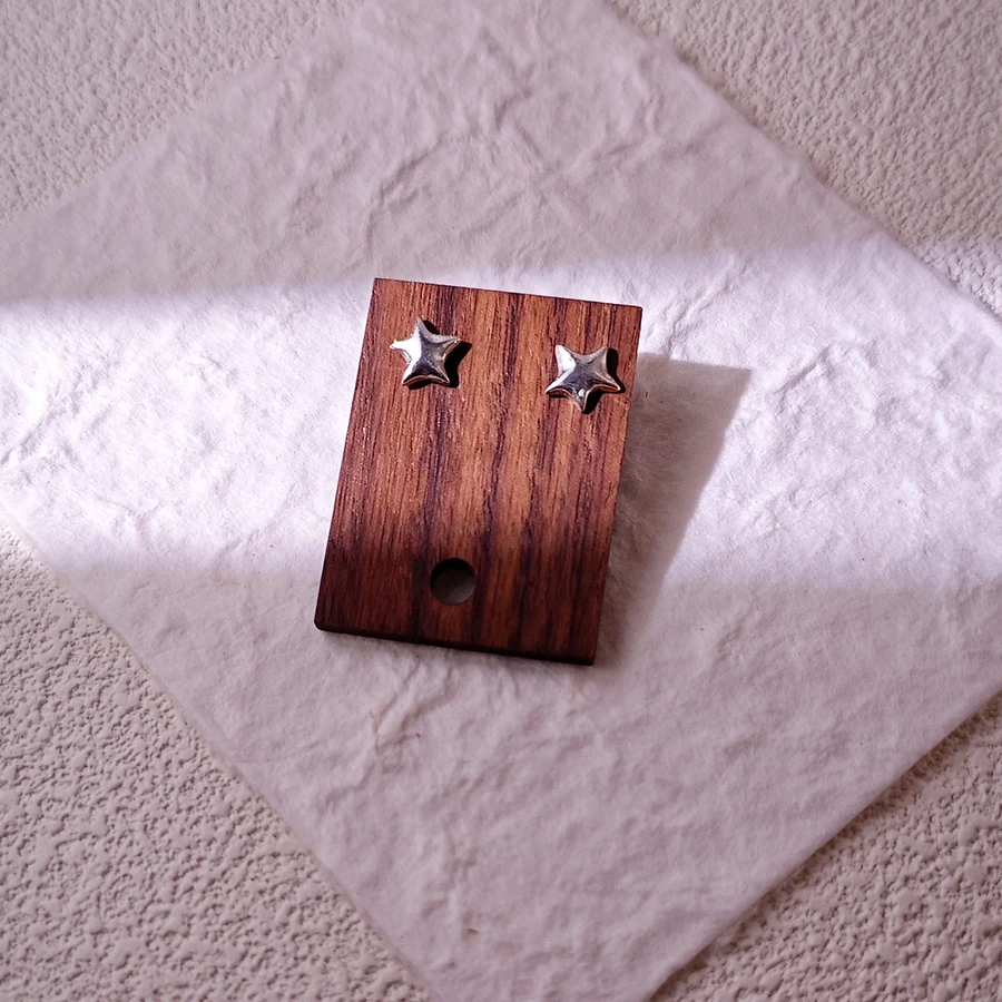 925银耳饰 素芒 S925纯银不规则星星耳钉高级简约复古耳环