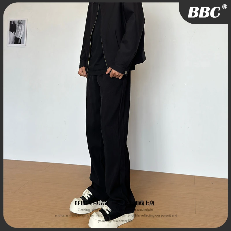 BBC【cleanfit黑色西裤】垂坠感高级感ootd男款修身直筒微喇长裤