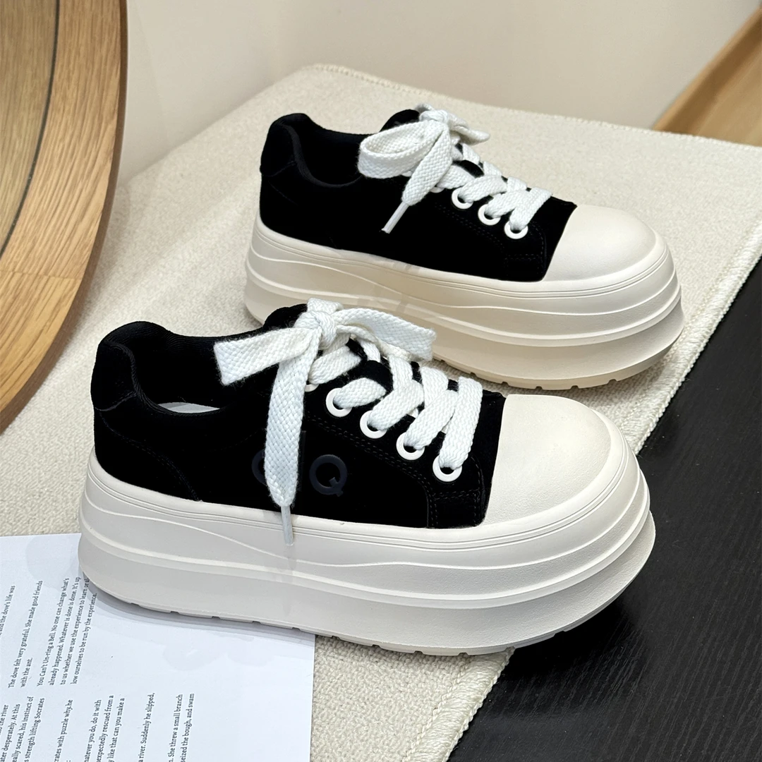 丑萌增高娃娃头学院风小白鞋女2025新款秋季厚底炸街爆款松糕板鞋