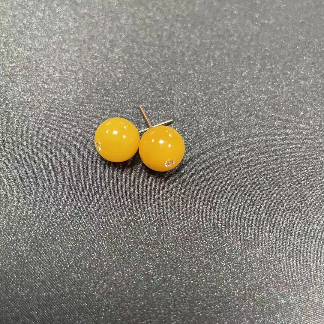 天香如易 蜜蜡镶嵌圆珠耳钉
