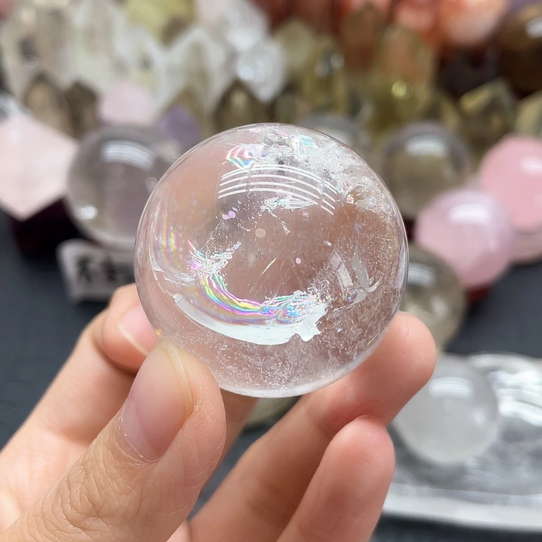 水晶未镶嵌珠宝半成品6爆彩白水晶球卡4mm