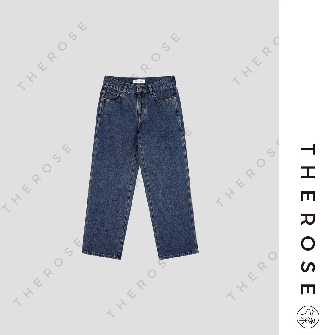 之柔【苏打裤】日本冈山进口休闲直筒牛仔裤水洗做旧百搭阔腿长裤女