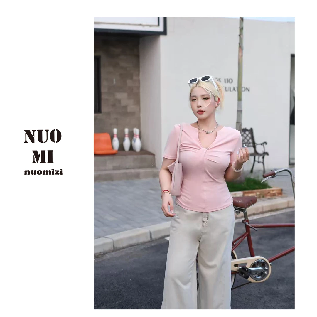 ZOZ糯米子[三穿T]夏季法式显瘦通勤修身t恤设计感气质辣妹上衣女